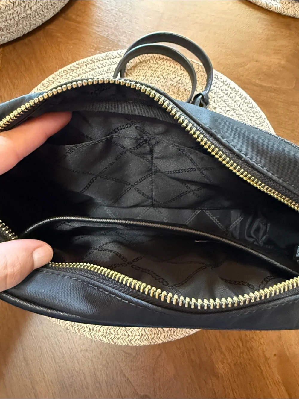 Michael Kors Nylon Black Crossbody Bag with Gold Accents